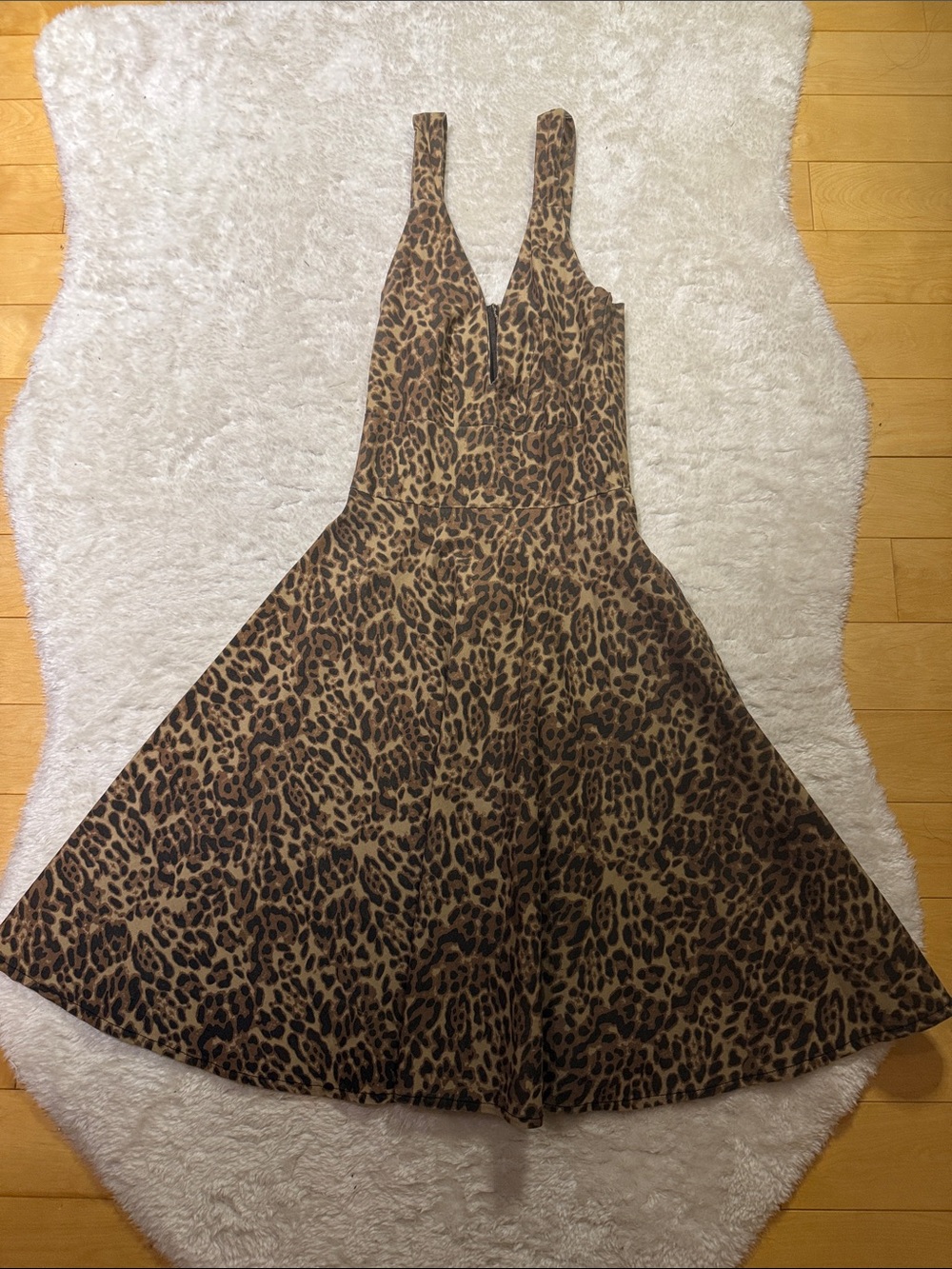 Leopard Print V-Neck A-Line Dress in Brown